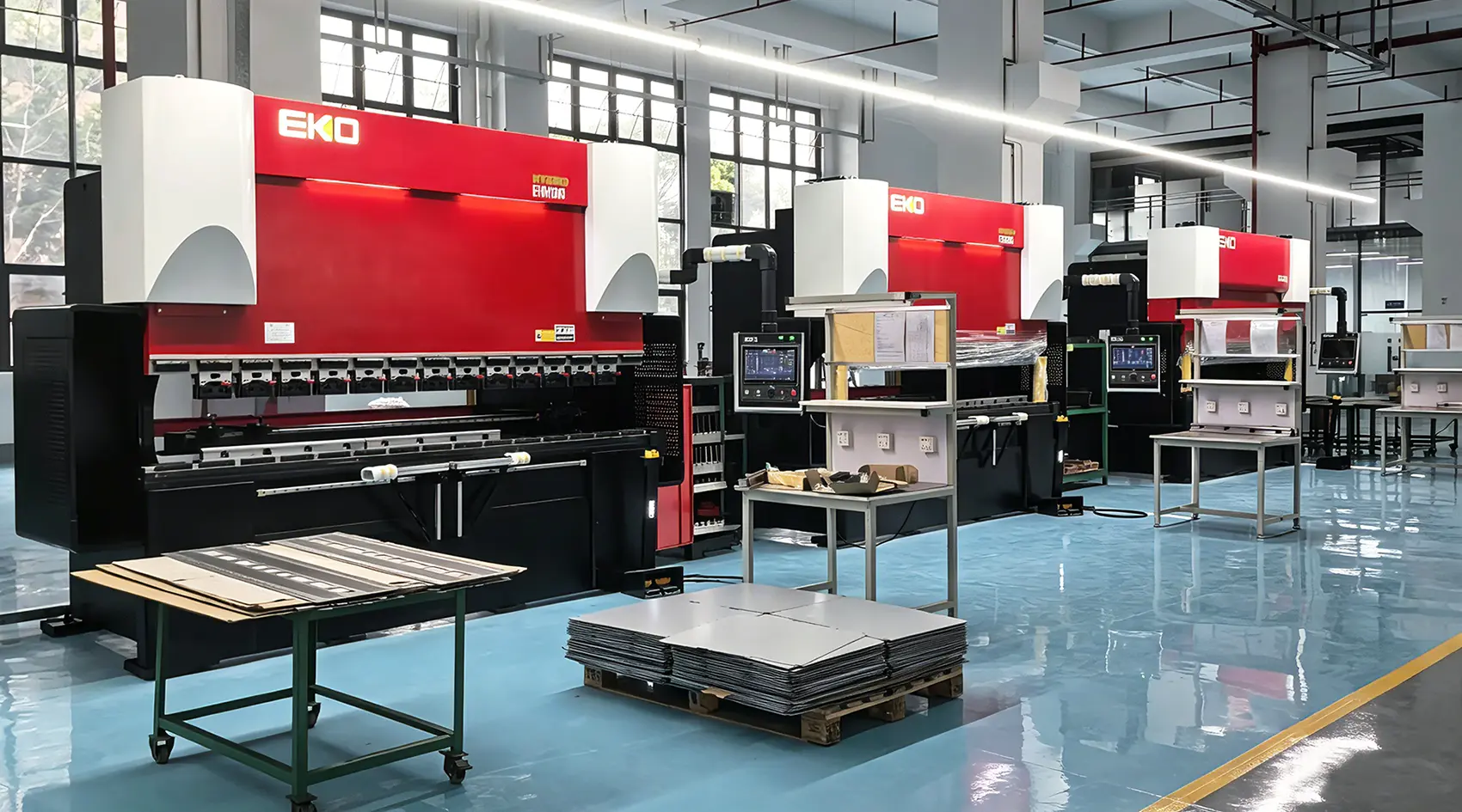 Custom precision fabricated stainless steel sheet metal equipment frames in our sheet metal manufacturing workshop