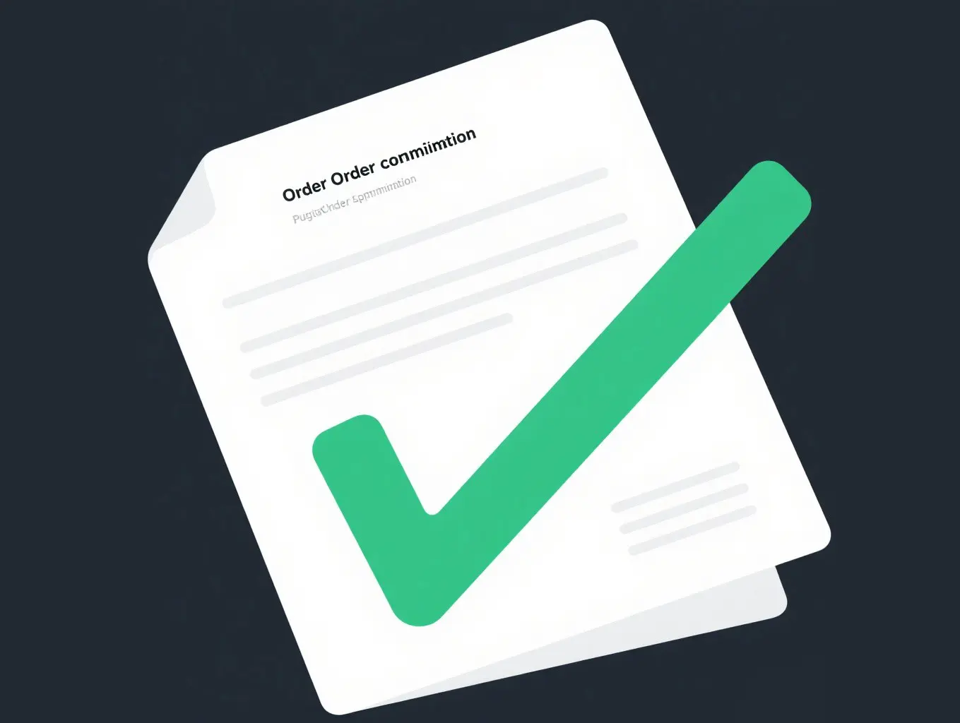 Order-confirmation document with a green check mark