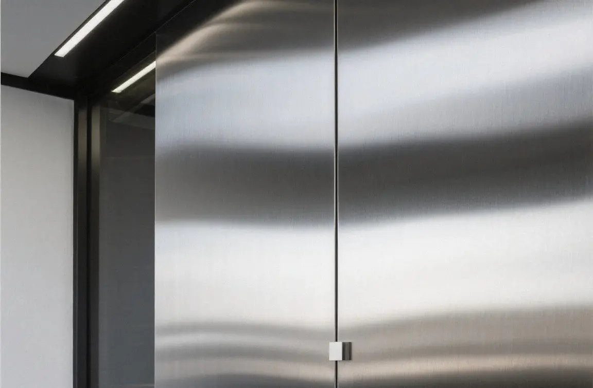 Large brushed stainless steel panel used for interior architectural cladding.