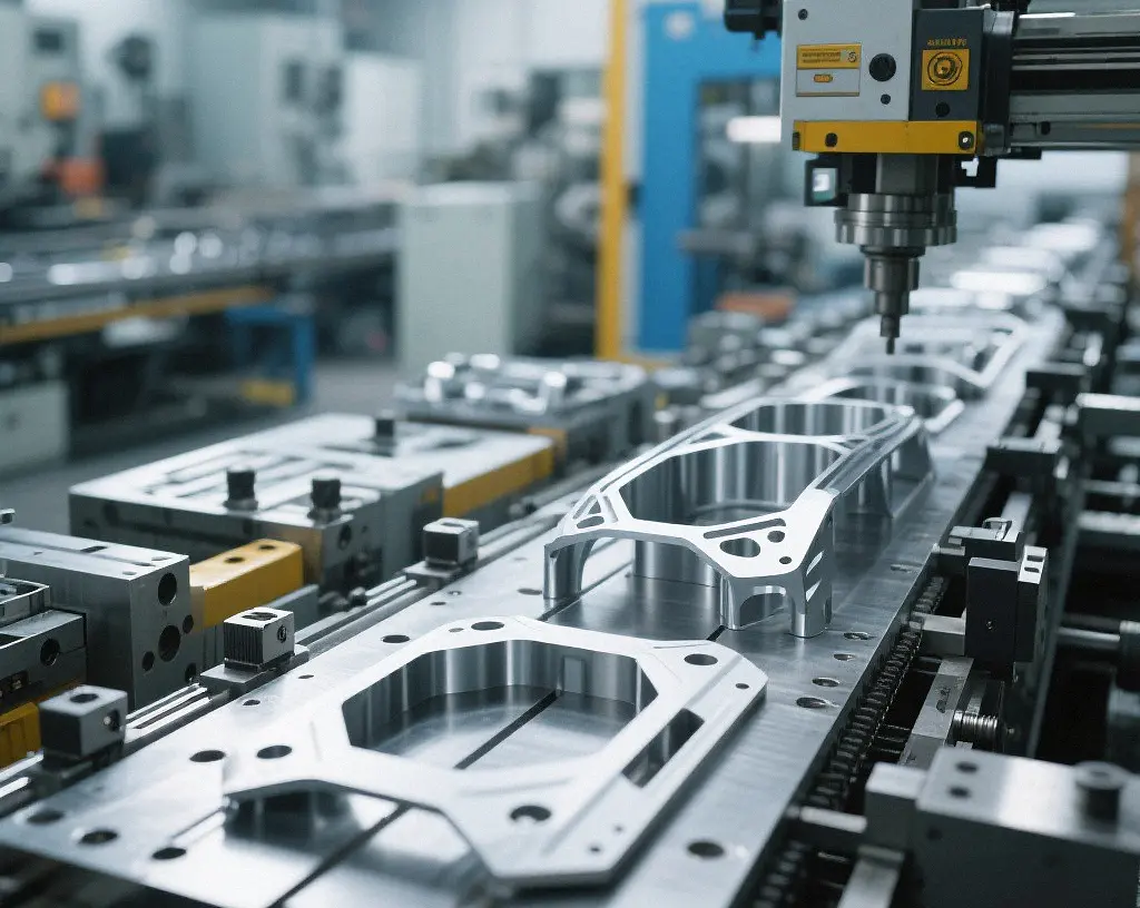 Automated CNC machining production line processing custom automotive sheet metal prototypes and mass production parts