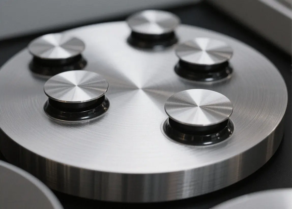 Brushed stainless steel surface finish on precision machined metal panels for household consumer appliance hardware