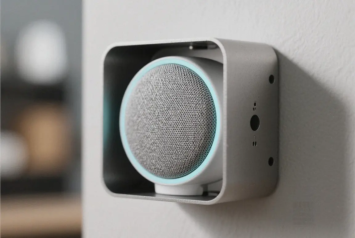 Sleek brushed aluminum sheet metal enclosure for smart home speakers, compact custom housing for home automation devices