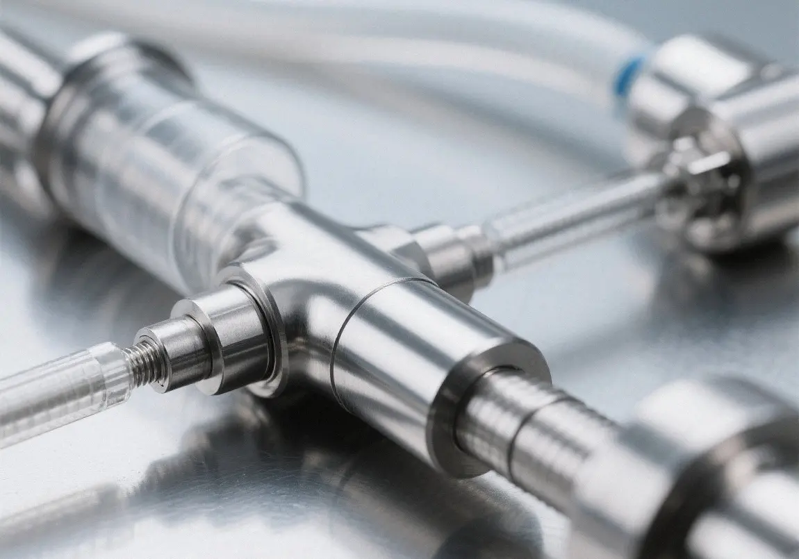 Electropolished stainless steel fluid fittings with a cleanable finish for medical equipment.
