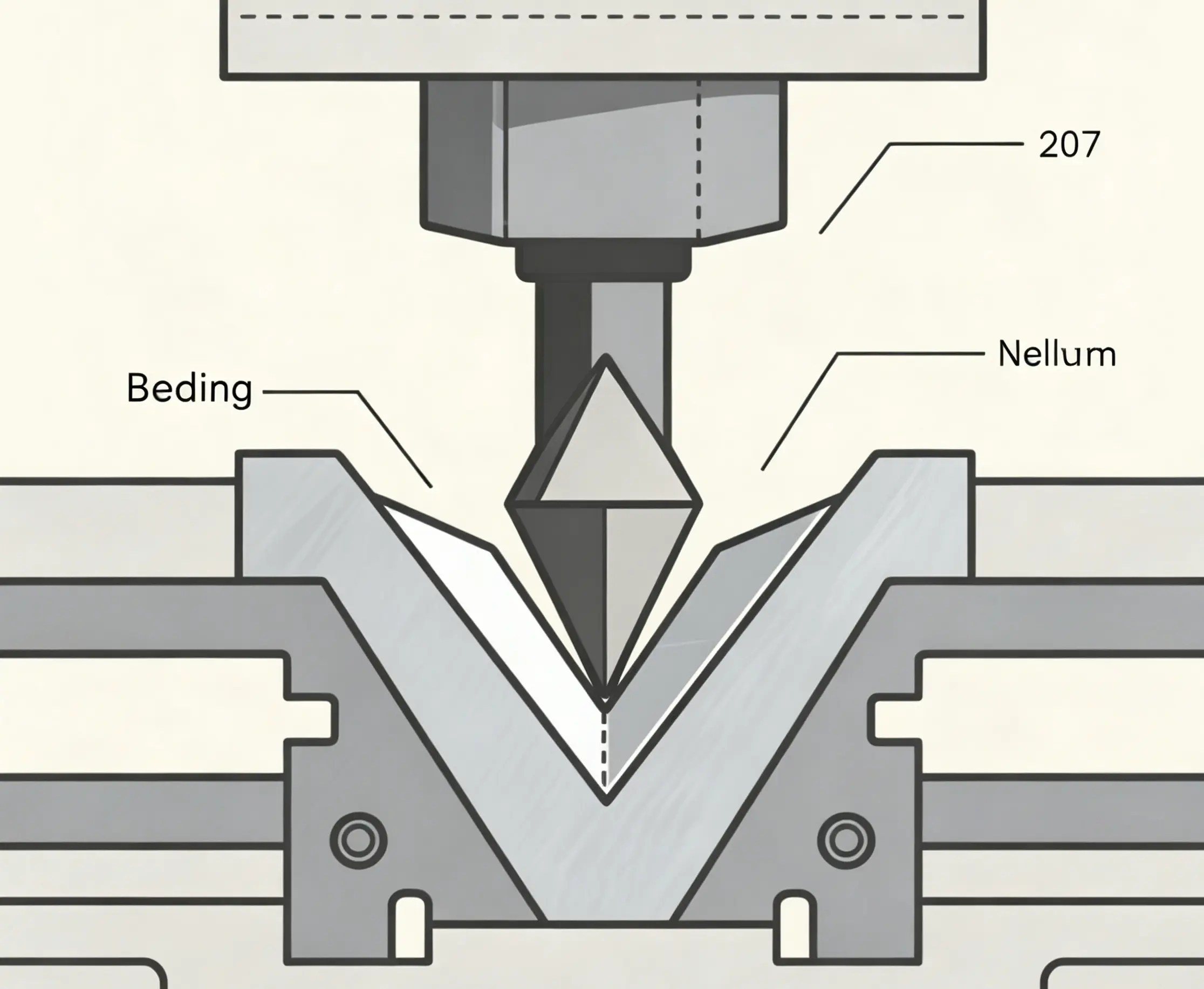 Diagram of V-bending with a punch and V-die