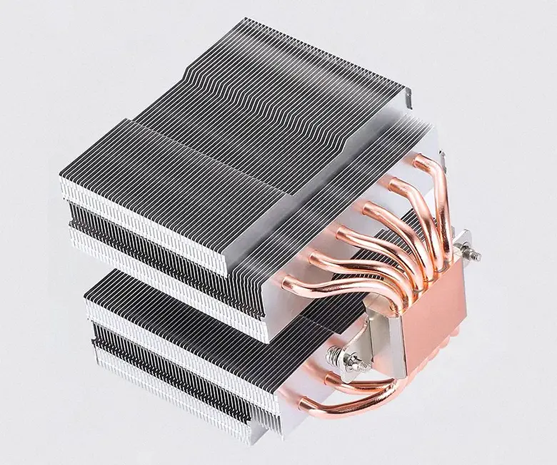CNC-machined aluminum heat sink with copper heat pipes