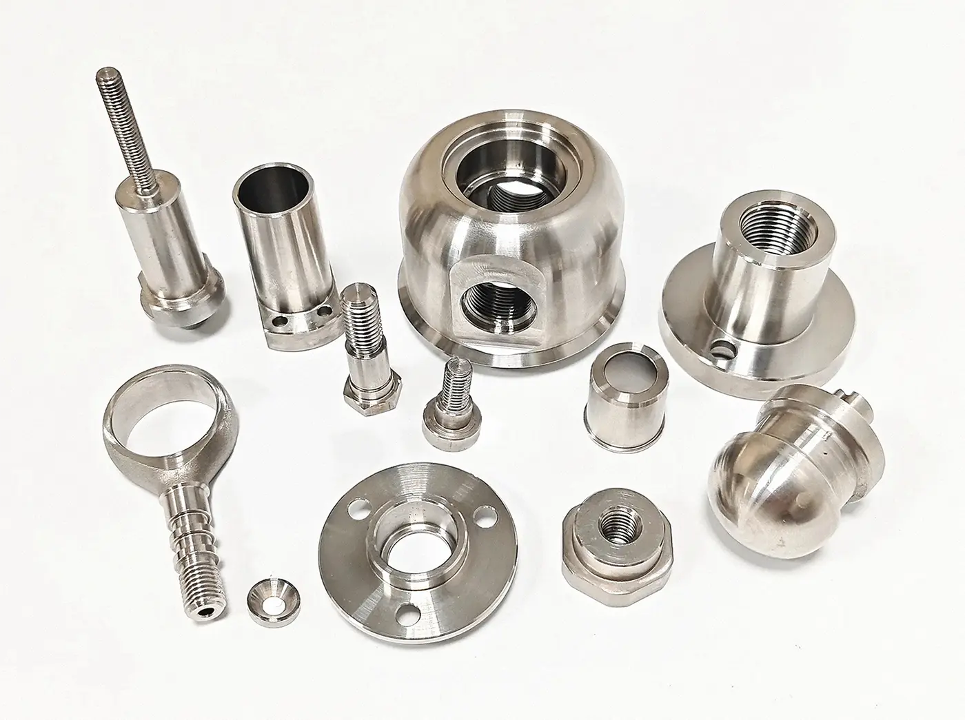 CNC-turned stainless-steel bolts, flanges, fittings, and sleeves