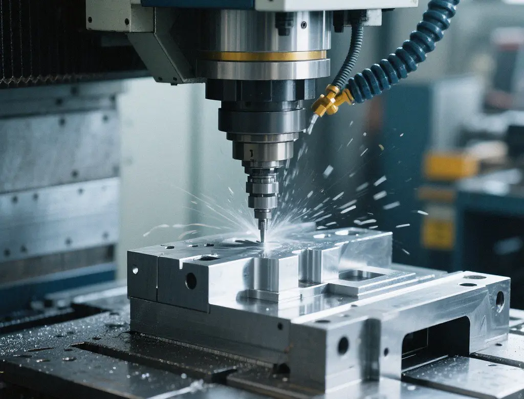 Multiaxis CNC milling an aluminum workpiece