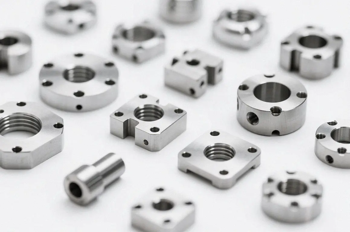 Assortment of tight-tolerance CNC-milled stainless-steel components