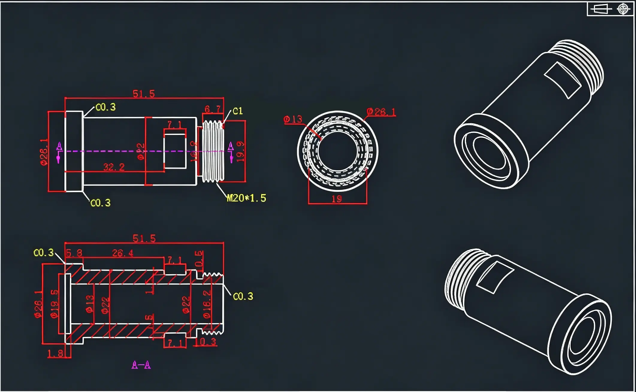 CAD drawing used to generate CNC turning toolpaths