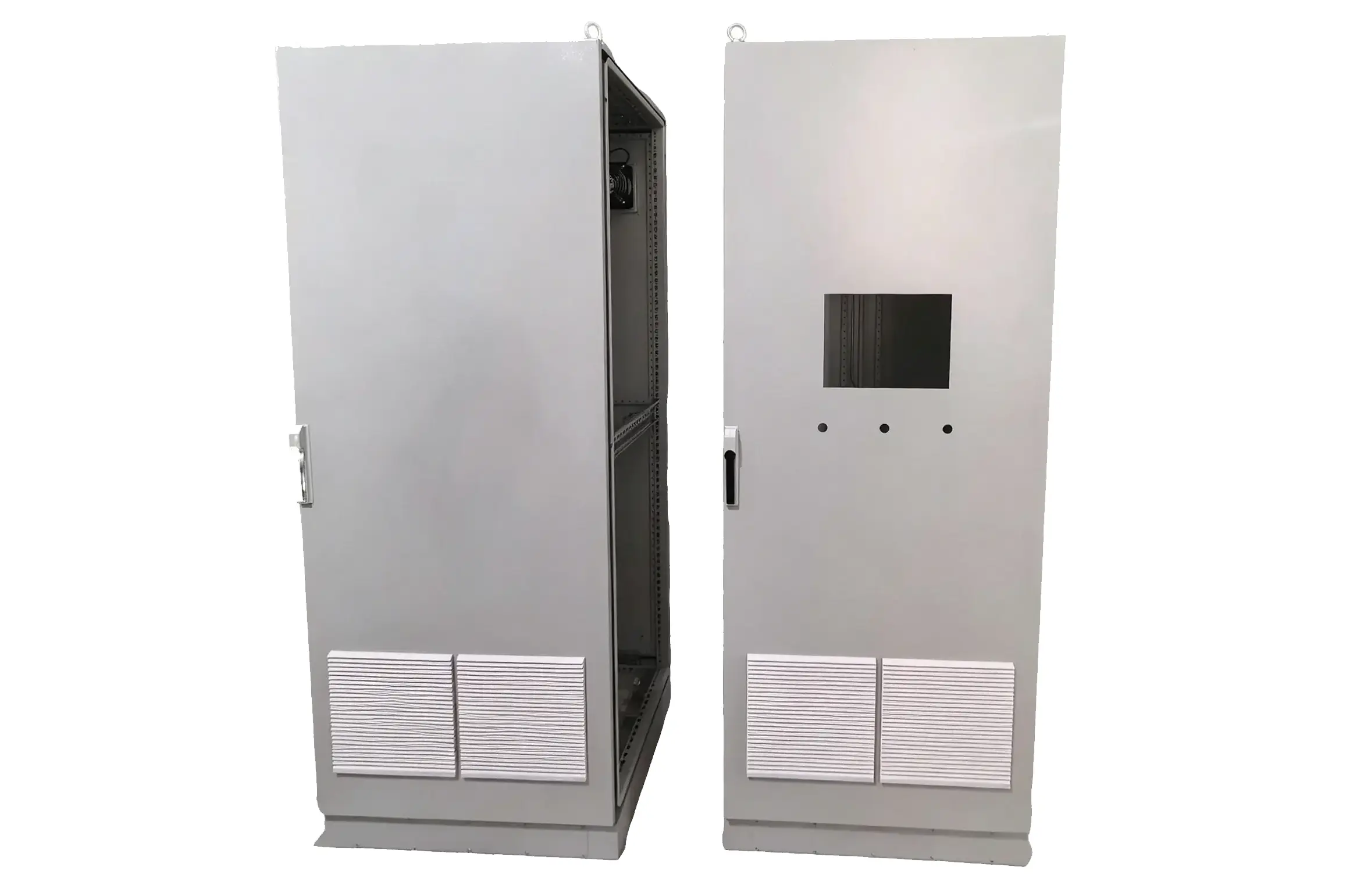 Ventilated sheet-metal electrical control cabinets with internal mounting structures