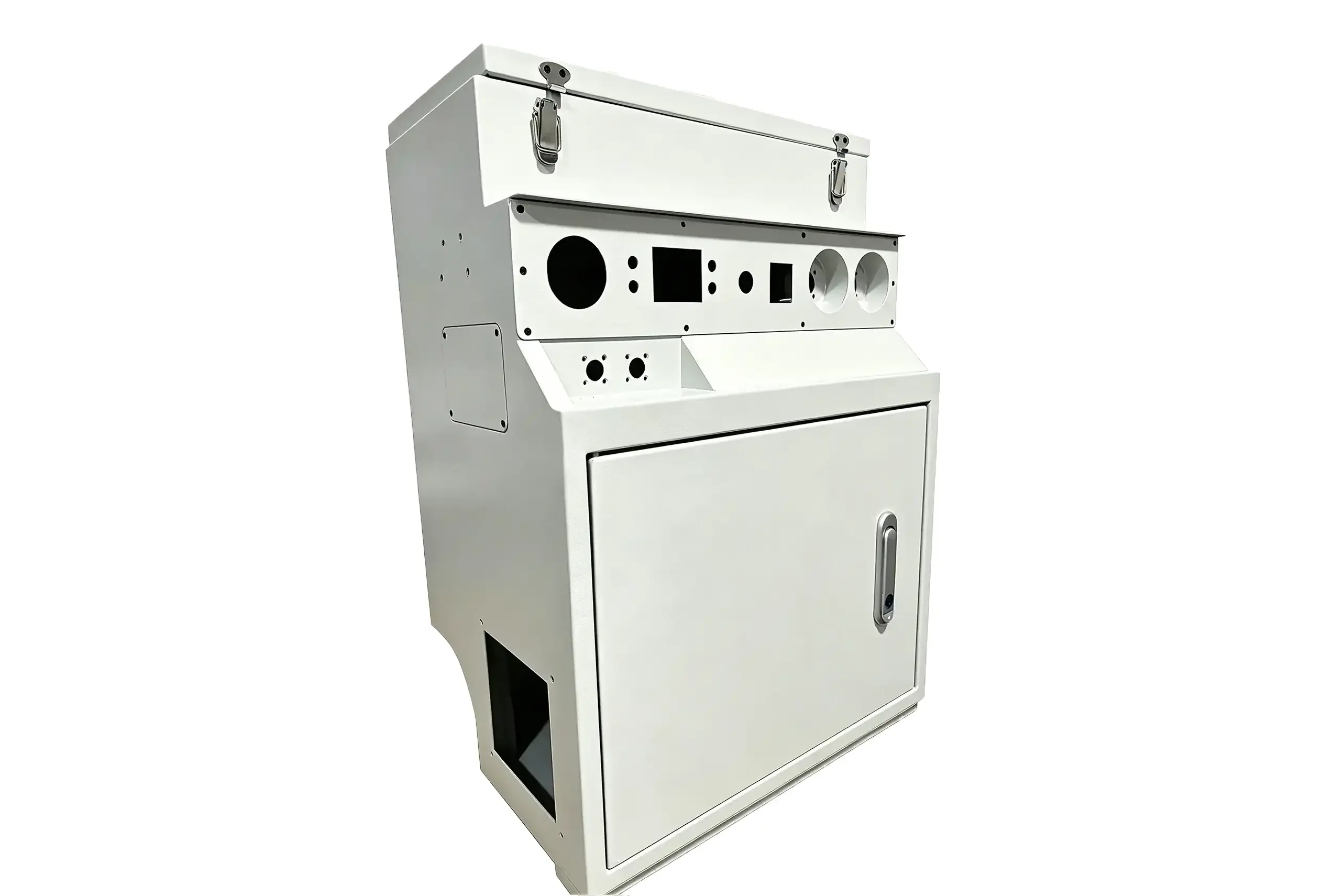 Powder-coated electrical control cabinet with laser-cut openings