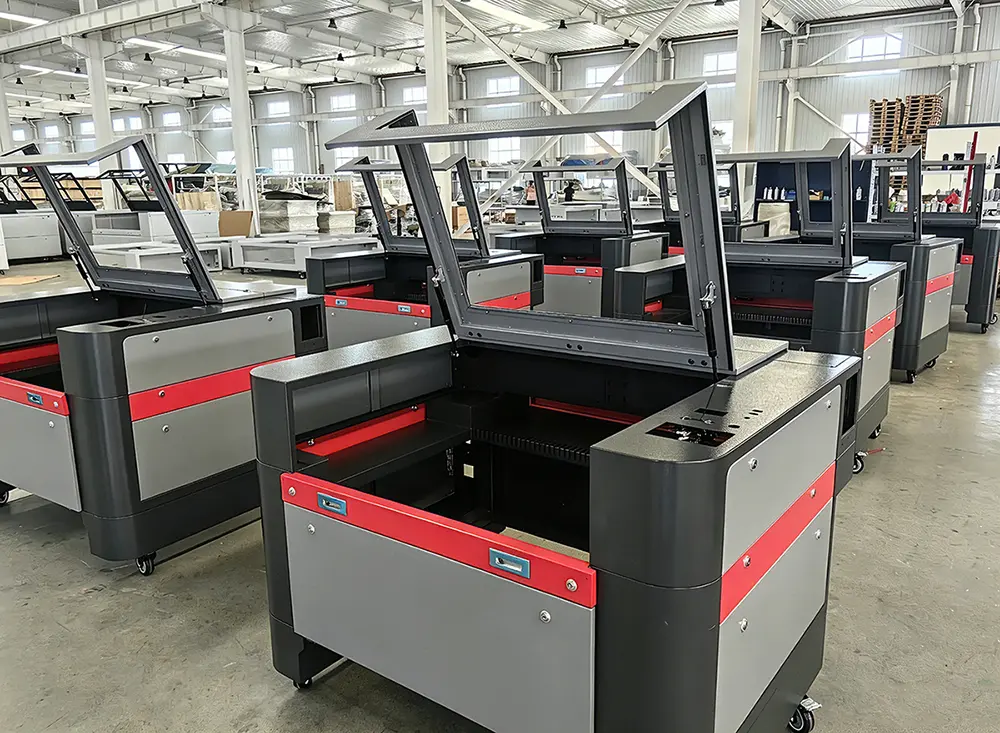 Modern sheet metal fabrication workshop equipped with industrial laser cutting machinery for precision metal processing