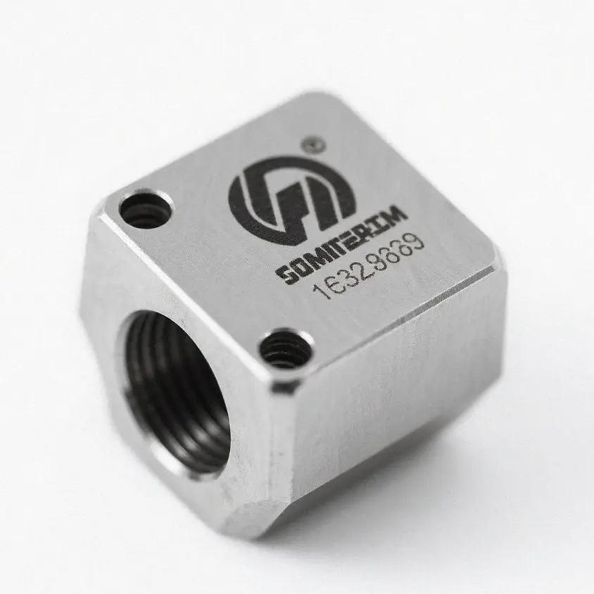 Laser-marked stainless-steel block